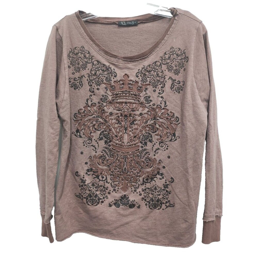 Urban‎ X Womens Whimsygoth Grunge Top Size Small Brown Embroidered Long Sleeve